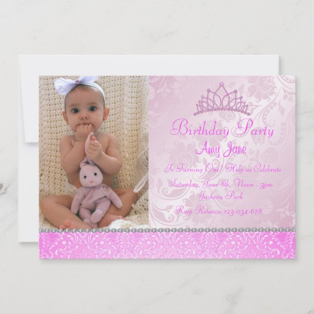 Pink Princess Floral Invitation d'anniversaire (Devant)