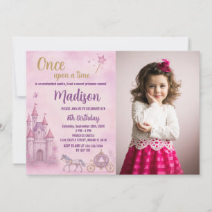 Pink Princess Invitation d'anniversaire avec photo