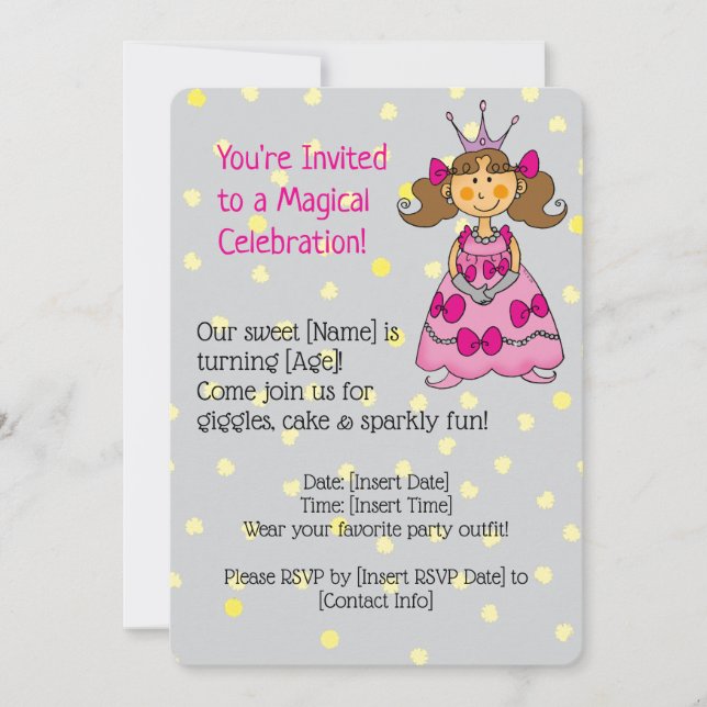Pink Princess Invitation de fête d'anniversaire (Devant)