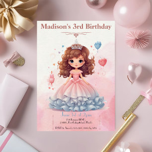 Pink Princess Invitation de fête d'anniversaire