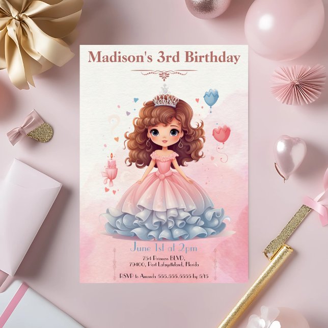 Pink Princess Invitation de fête d'anniversaire (Créateur téléchargé)