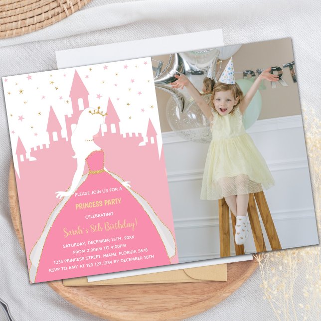 Pink Princess Invitations d'anniversaire avec phot (Pink Princess Birthday Invitations with photo)