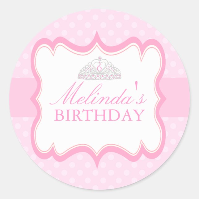 Pink Princess Tiara Girls Anniversaire Sticker (Devant)
