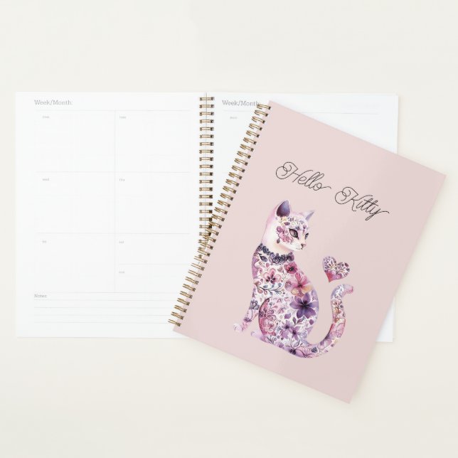 Pink Purple Blush Flowers Heart Love Cat  (Devant avec enveloppe)