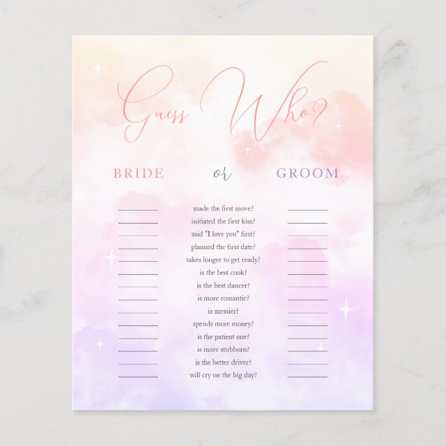 Pink Purple Devinez Qui Marié ou Groom Jeu nuptial (Devant)