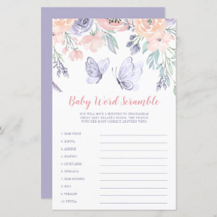 Pink Purple Floral Butterfly Word Scramble Jeu