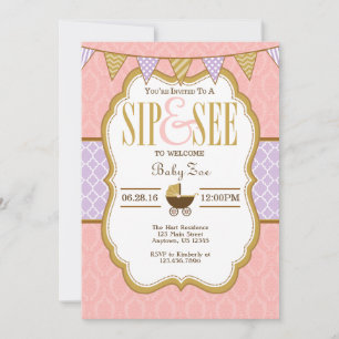Pink Purple Lavender Gold Sip Et Voir Invitation