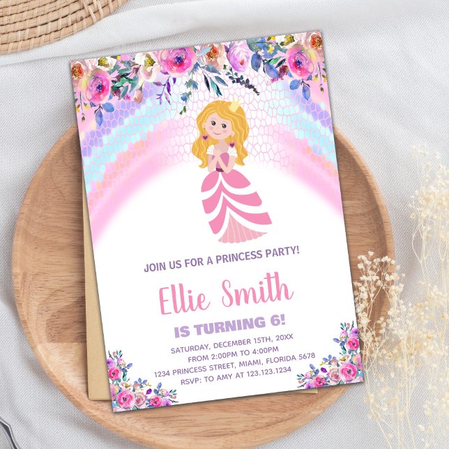 Pink Purple Princess Invitations d'anniversaire (Pink Purple Princess Birthday Invitations)