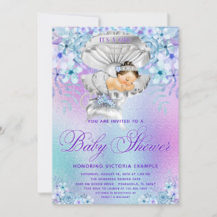 Pink Purple Sirène Bébé Douche Invitations