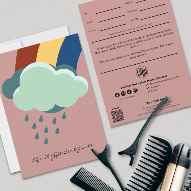 Pink QR Code Services Note Certificat cadeau d'avr (Pink QR Code Services Note April Gift Certificate, Rainbow and Clouds)