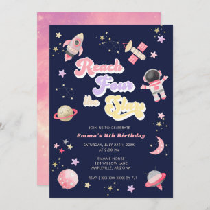 Pink Reach Four the Stars 4th Birthday Invitation