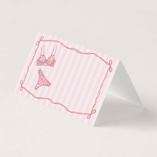 Pink & Red Heart Lingerie Shower Bow Place Card (Front)