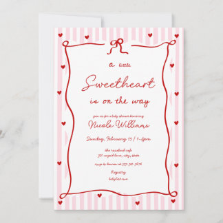 Pink Red Little Sweetheart Baby Shower Invitation