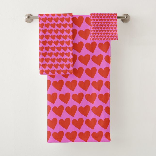 Pink Red Modern Retro Heart Pattern Valentine Cute (En situation)