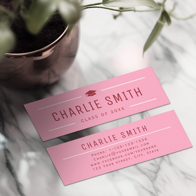 Pink Red Modern Typography Diplômé Carte Nom (Pink Red Modern Typography Graduate Name Card)