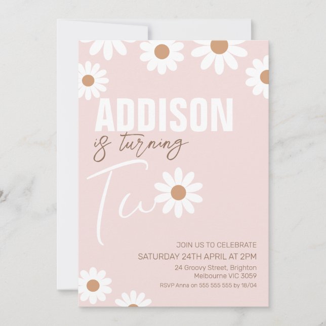 Pink Retro Girls Daisy 2e Invitation anniversaire (Devant)