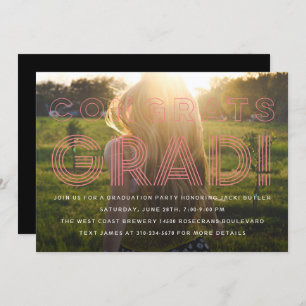 Pink Retro Grad Graduation Photo Invitation