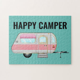 PINK RETRO HAPPER CAMPER JIGSAW PUZZLE