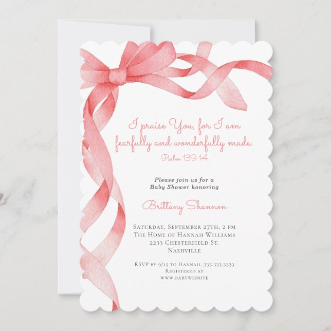 Pink Ribbon Bible Verse Baby shower Invitation (Devant)