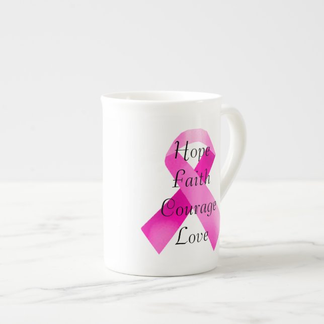 Pink Ribbon Faith Bone China Mug (Devant droit)