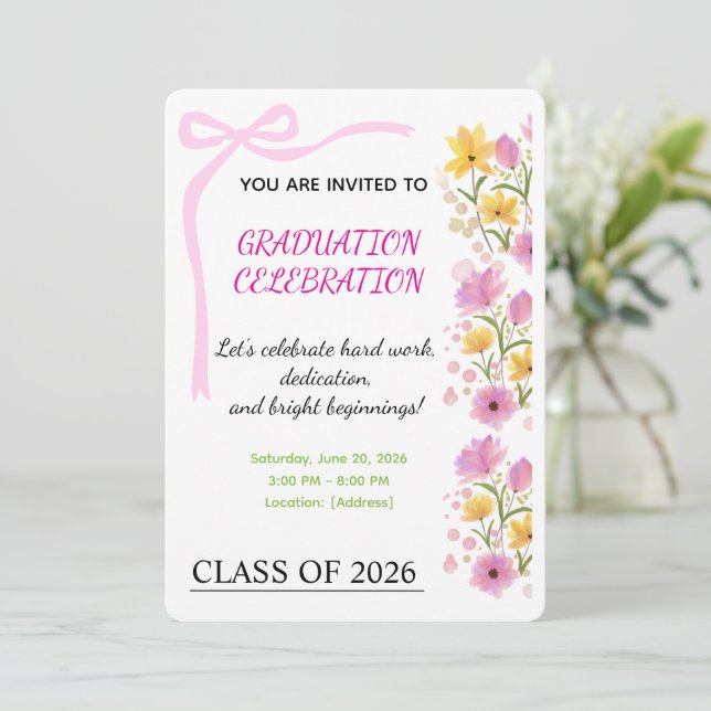 Pink Ribbon Graduation Party Invitation (Debout devant)