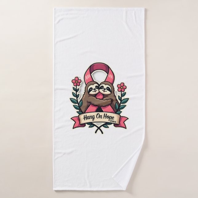 Pink Ribbon Sloth Support Vintage Awareness Art (Serviette de bain)
