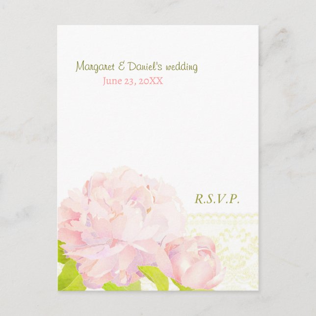 Pink Romance Peony Mariage Menu Choix RSVP (Devant)