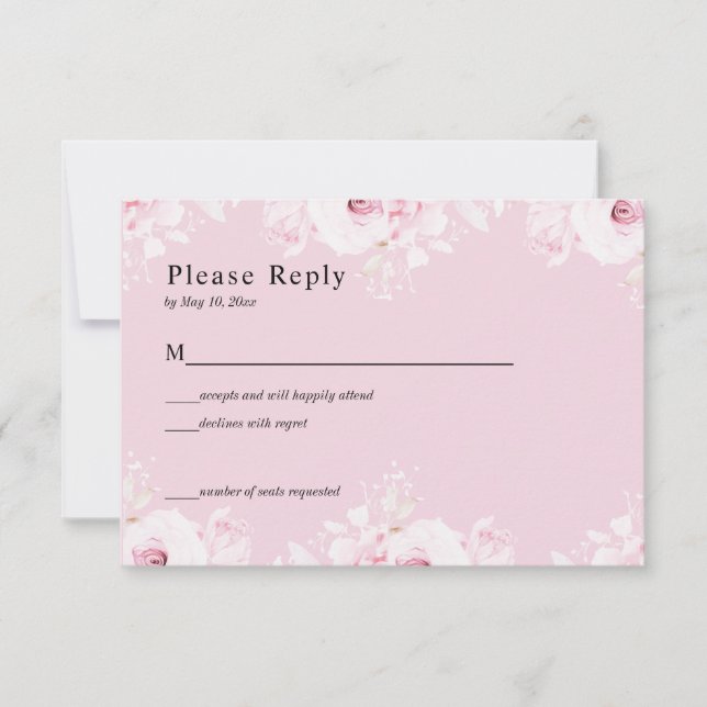 Pink Romantic Roses Elegant Pink RSVP Card (Devant)