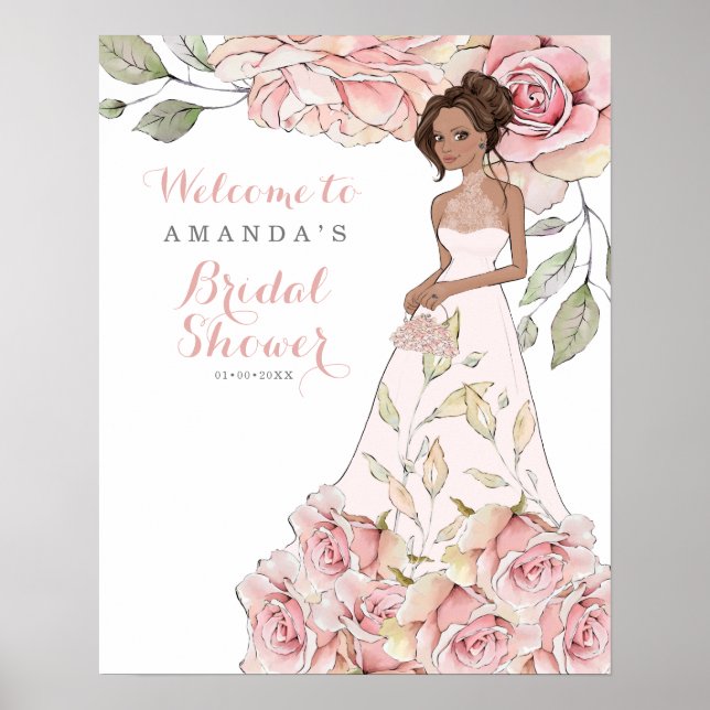 Pink Rose Bride Bridal Shower Welcome  Poster (Devant)
