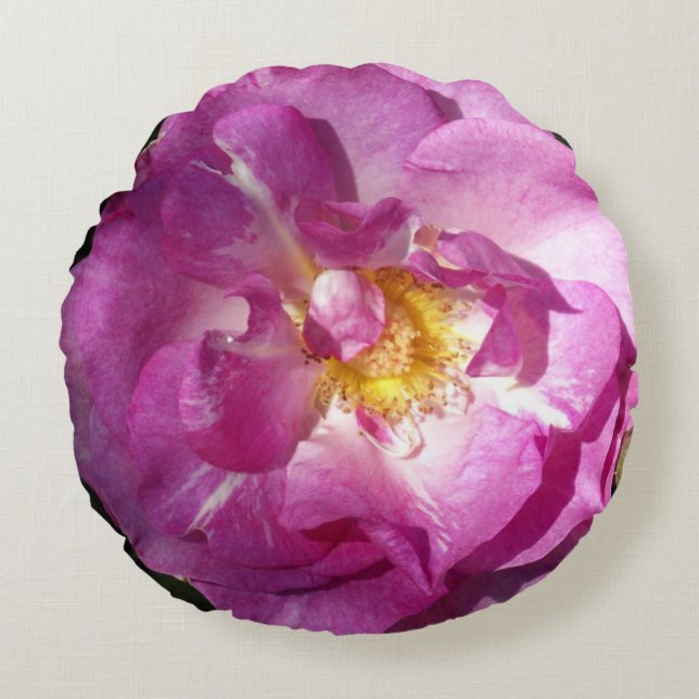 Pink Rose brossé polyester coussin rond (Devant)