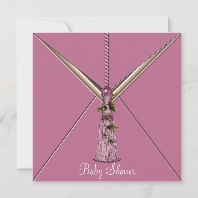 Pink Rose Buds Tassel Baby Girl Douche Invitations (Devant)