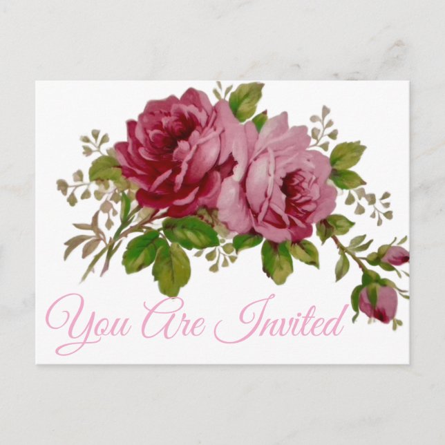 Pink Rose Elegance Invitation Carte postale (Devant)