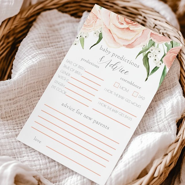 Pink Rose Floral Girl Baby Shower Prediction Game (Créateur téléchargé)