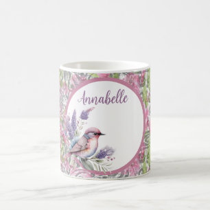 Pink Rose Floral Scroll Café Mug