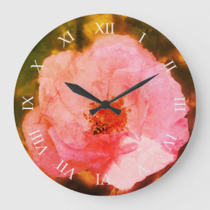 Pink Rose Flower Photo Mur Horloge
