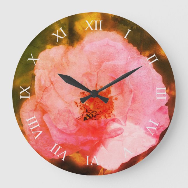 Pink Rose Flower Photo Mur Horloge (Recto)
