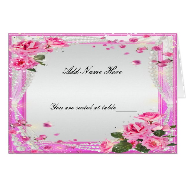 Pink Roses And Pearls Folded Table Place Card (Devant Horizontal)