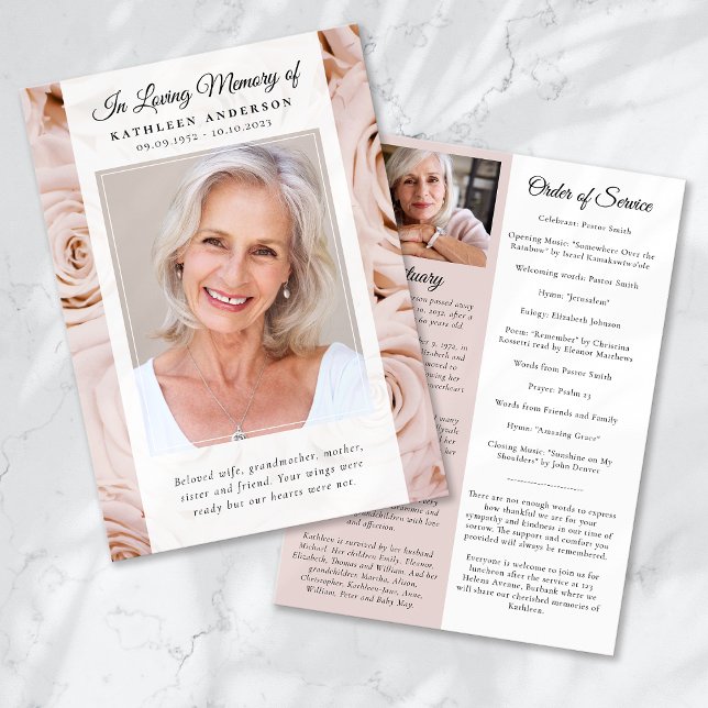 Pink Roses Photo Memorial Service Programme (Créateur téléchargé)
