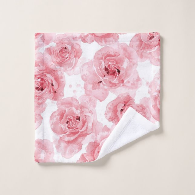 Pink Roses Watercolor Floral Blush Botanical (Gant de toilette)
