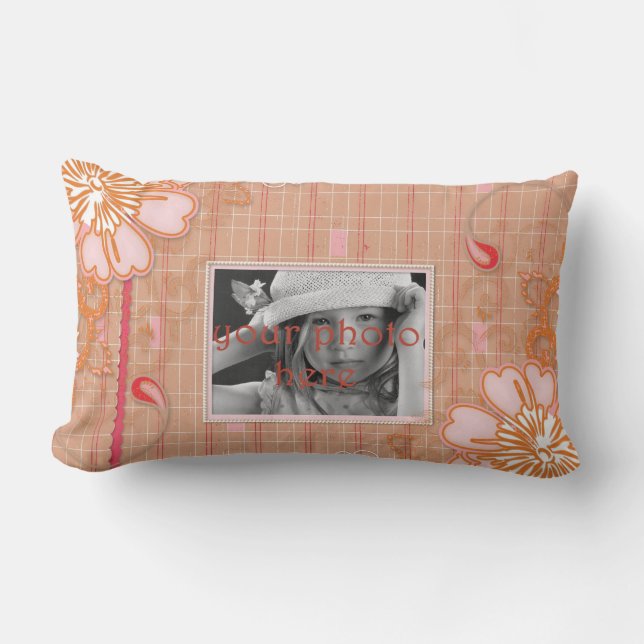 Pink Rouge Tan Plaid Lumbar Lisse Oreiller (Recto)