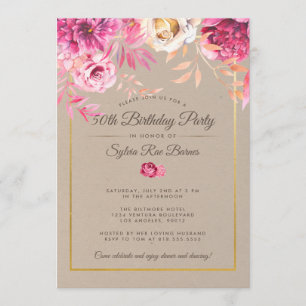Pink Rustic 50e anniversaire de fête Invitation