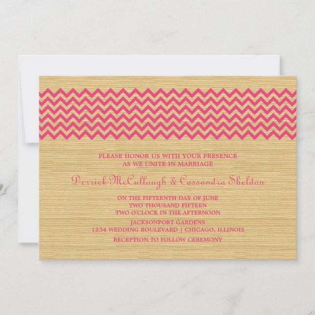 Pink Rustic Chevron Mariage Invitation (Devant)