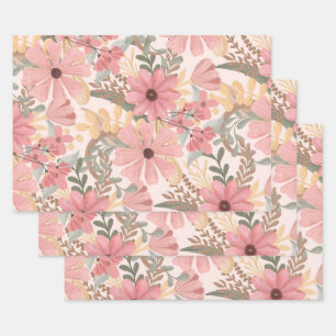 Pink Sage Vert Floral Feuille Motif d'aquarelle