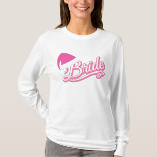 Pink Santa Hat Bride long manches T-shirt blanc