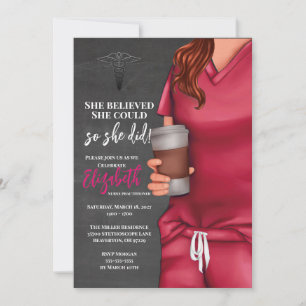 Pink Scrubs Nursing School Graduation Invitation