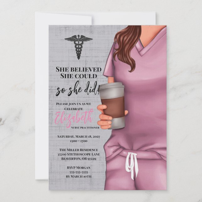 Pink Scrubs Nursing School Graduation Invitation (Devant)
