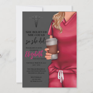 Pink Scrubs Nursing School Graduation Invitation