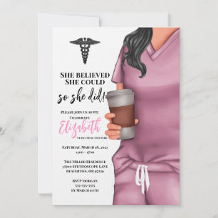 Pink Scrubs Nursing School Graduation Invitation