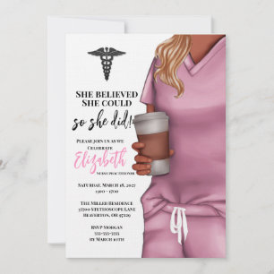 Pink Scrubs Nursing School Graduation Invitation