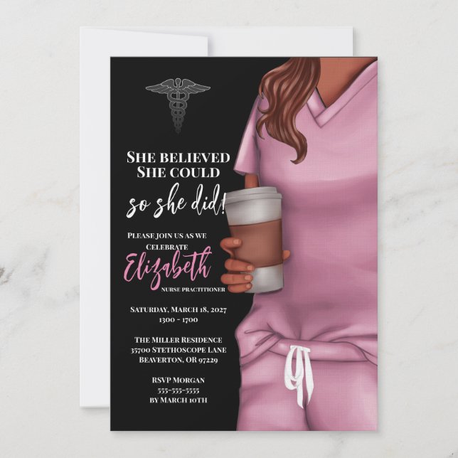 Pink Scrubs Nursing School Graduation Invitation (Devant)